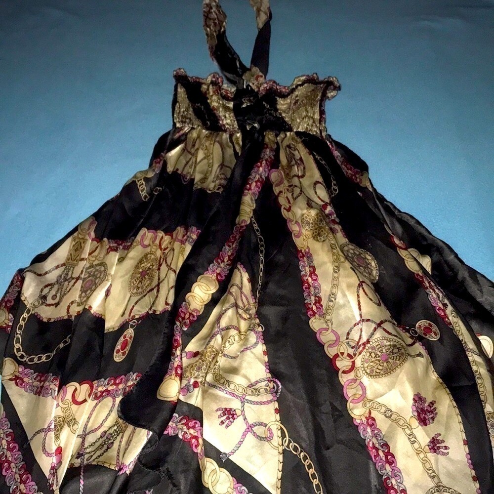 𝅺TU french silk smocked handkerchief style chain print size 6